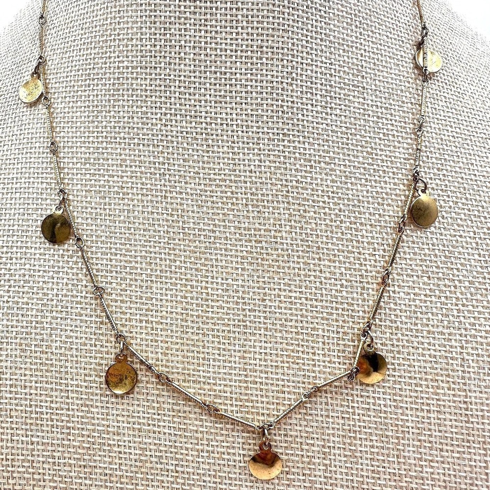Vintage 90s Gold Tone Circle Disc Charm Station Necklace Minimalist Jewelry Y2K